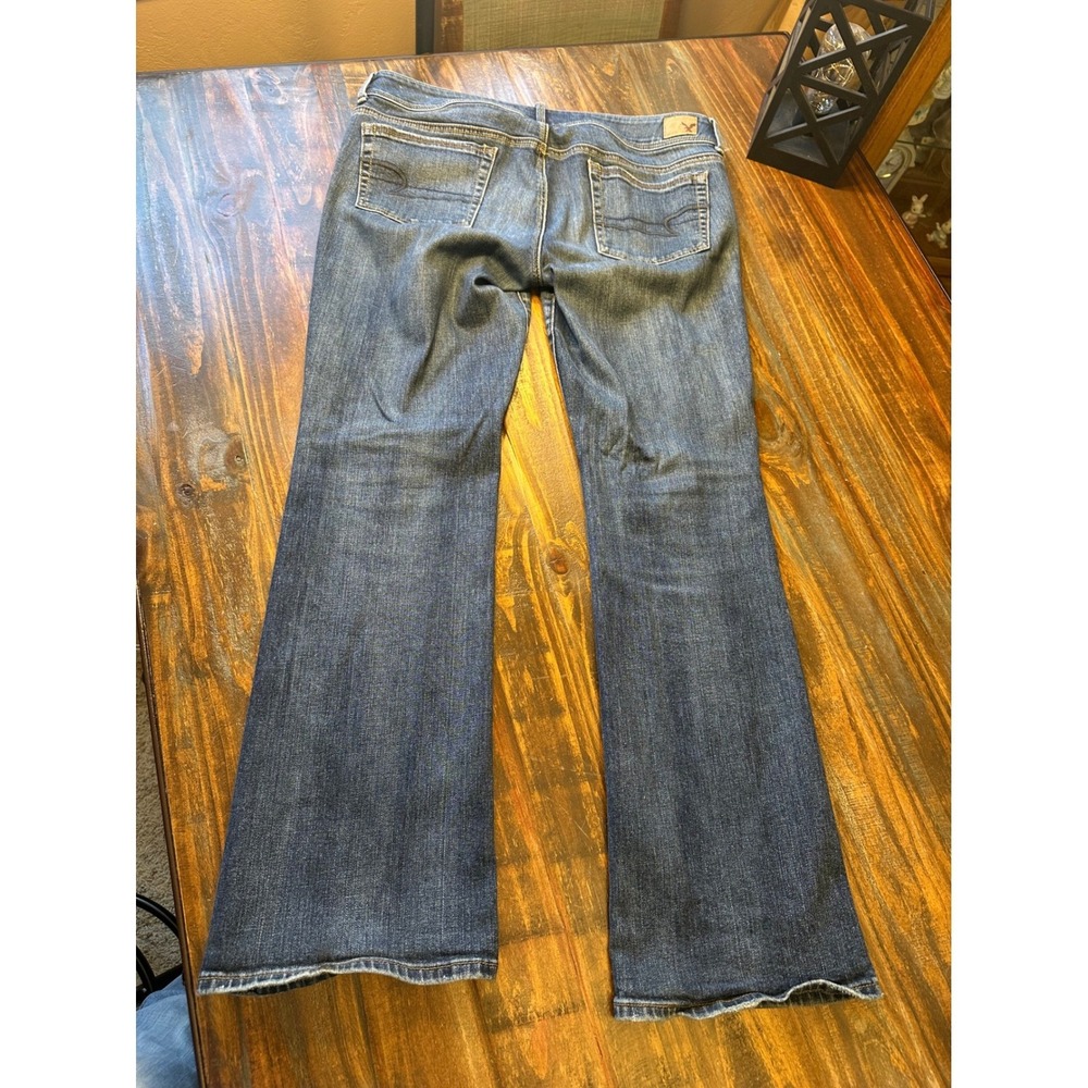 American Eagle Kick Boot‎ Stretch Jeans Womens 14 Medium Wash Distressed Bootcut - Picture 7 of 9